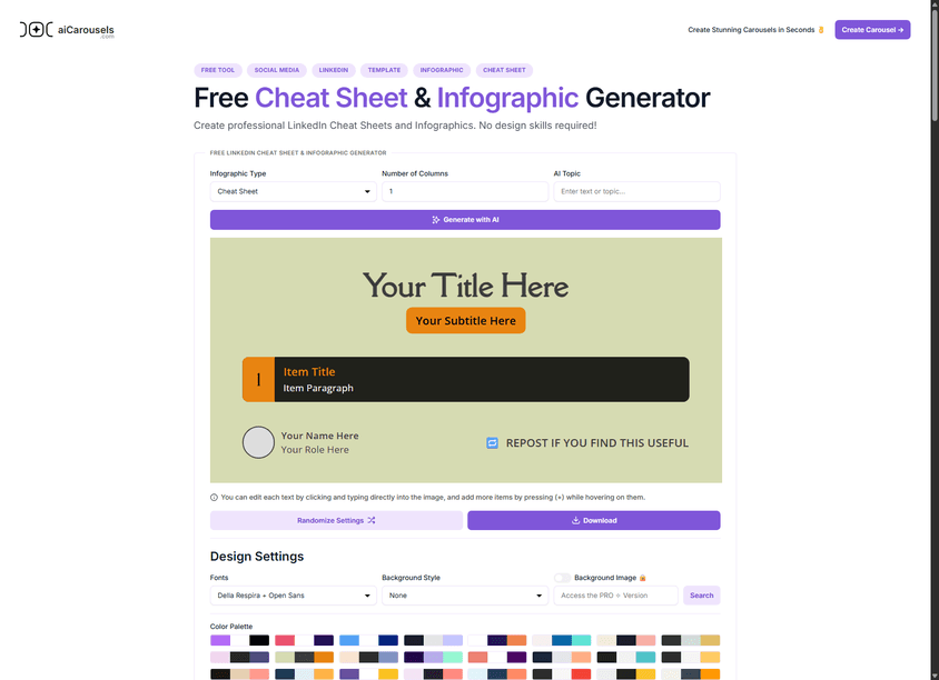 AI Carousels Cheat Sheets screenshot