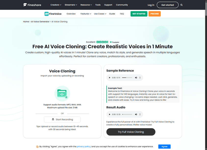FineVoice AI Voice Cloning screenshot
