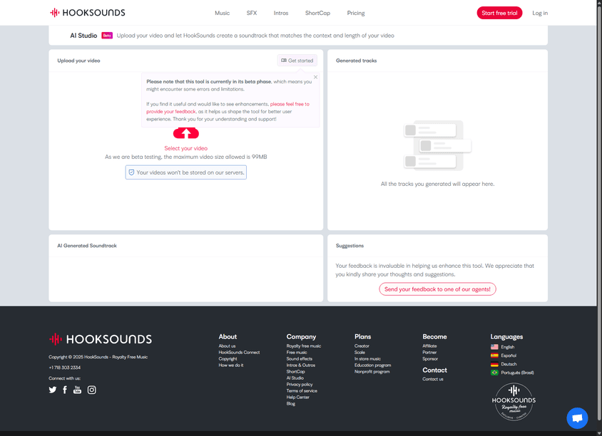 HookSounds AI Studio screenshot