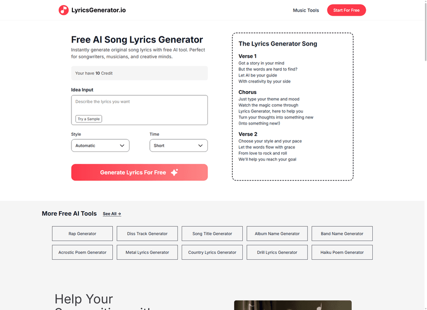 LyricsGenerator.io screenshot