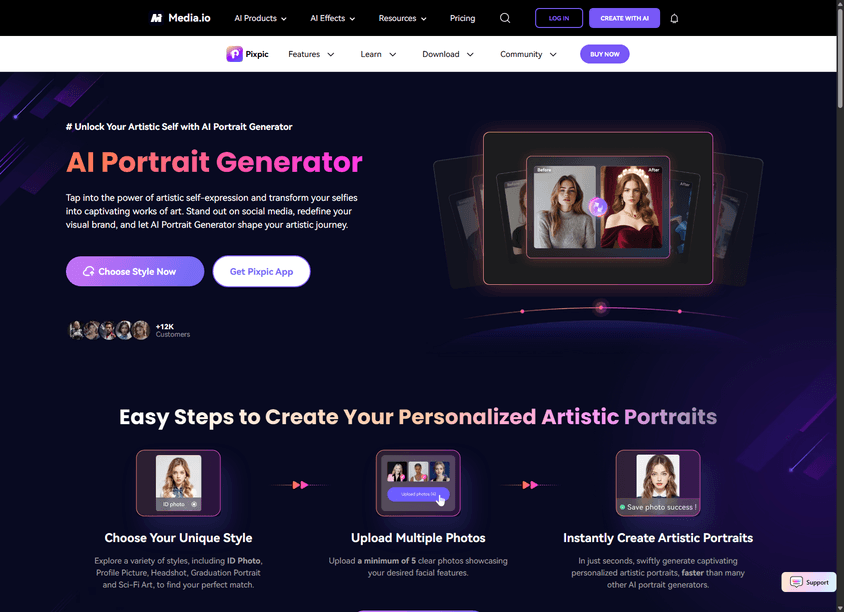Media.io AI Portrait Generator screenshot