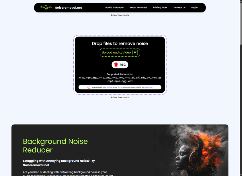 Noiseremoval.net screenshot