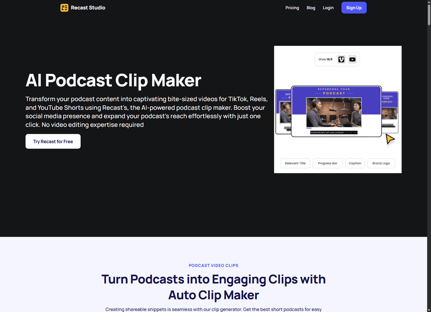 Recast Studio's Podcast Clip Maker screenshot