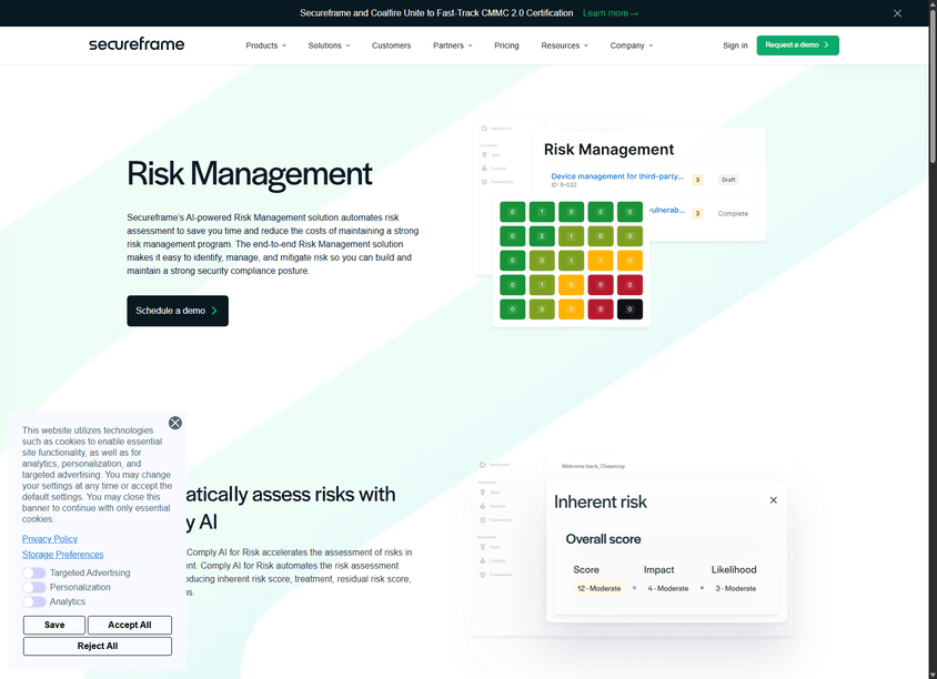 Secureframe Risk Management screenshot