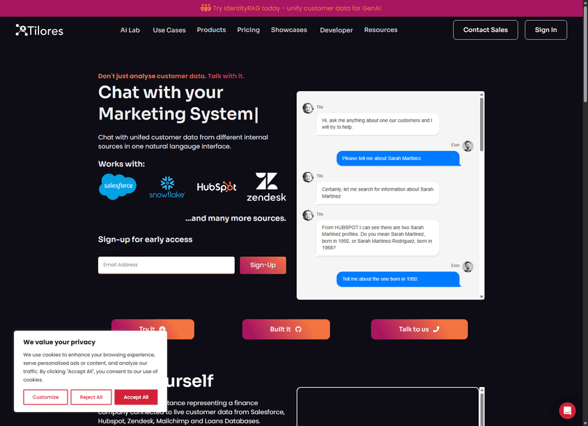 Tilores Identity RAG screenshot