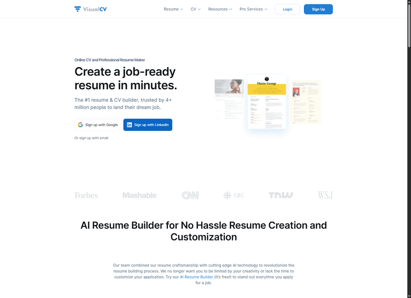VisualCV AI Resume Builder screenshot