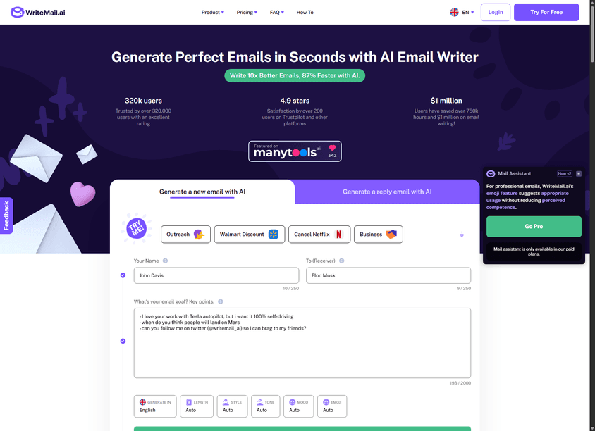 WriteMail.ai screenshot